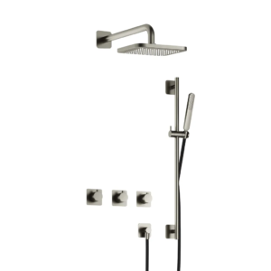 Hotbath Gal IBSGL70 inbouw regendoucheset met staafhanddouche aan glijstang en 22cm vierkante hoofddouche aan 40cm wandarm geborsteld nikkel - Loodgieter in hengelo