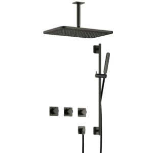 Hotbath Gal IBSGL70 inbouw regendoucheset met staafhanddouche aan glijstang en 27x40cm rechthoekige hoofddouche aan 15cm plafondarm geborsteld gunmeta - Loodgieter in hengelo