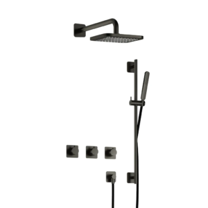 Hotbath Gal IBSGL70 inbouw regendoucheset met staafhanddouche aan glijstang en 22cm vierkante hoofddouche aan 40cm wandarm geborsteld gunmetal PVD - Loodgieter in hengelo