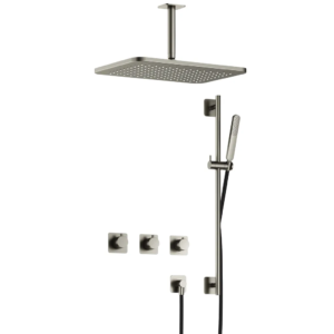 Hotbath Gal IBSGL70 inbouw regendoucheset met staafhanddouche aan glijstang en 27x40cm rechthoekige hoofddouche aan 15cm plafondarm geborsteld nikkel - Loodgieter in hengelo