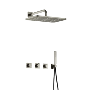 Hotbath Gal IBSGL70 inbouw regendoucheset met staafhanddouche aan houder en 27x40cm rechthoekige hoofddouche aan 40cm wandarm geborsteld nikkel - Loodgieter in hengelo