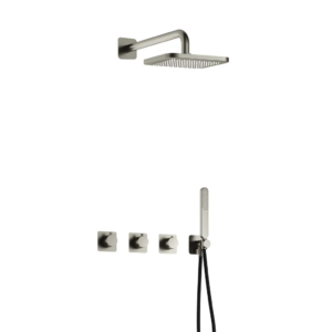 Hotbath Gal IBSGL70 inbouw regendoucheset met staafhanddouche aan houder en 22cm vierkante hoofddouche aan 40cm wandarm geborsteld nikkel - Loodgieter in hengelo