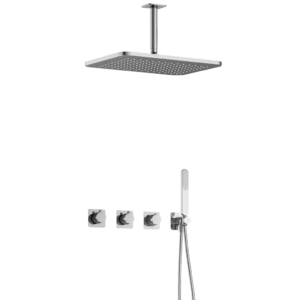 Hotbath Gal IBSGL70 inbouw regendoucheset met staafhanddouche aan houder en 27x40cm rechthoekige hoofddouche aan 15cm plafondarm chroom - Loodgieter in hengelo