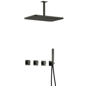 Hotbath Gal IBSGL70 inbouw regendoucheset met staafhanddouche aan houder en 27x40cm rechthoekige hoofddouche aan 15cm plafondarm geborsteld gunmetal P - Loodgieter in hengelo