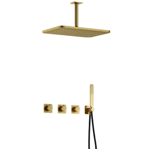 Hotbath Gal IBSGL70 inbouw regendoucheset met staafhanddouche aan houder en 27x40cm rechthoekige hoofddouche aan 15cm plafondarm geborsteld messing PV - Loodgieter in hengelo