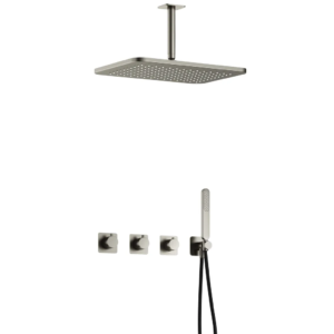 Hotbath Gal IBSGL70 inbouw regendoucheset met staafhanddouche aan houder en 27x40cm rechthoekige hoofddouche aan 15cm plafondarm geborsteld nikkel - Loodgieter in hengelo