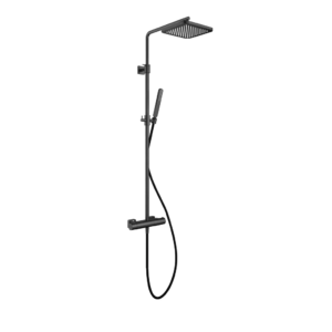 Hotbath Gal SDSGL9 opbouw regendoucheset met staafhanddouche en 22cm vierkante hoofddouche aan glijstang geborsteld gunmetal PVD - Loodgieter in hengelo