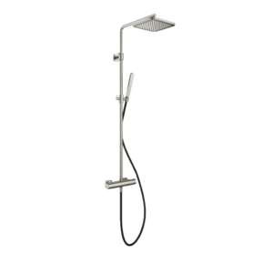 Hotbath Gal SDSGL9 opbouw regendoucheset met staafhanddouche en 22cm vierkante hoofddouche aan glijstang geborsteld nikkel - Loodgieter in hengelo
