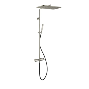 Hotbath Gal SDSGL9 opbouw regendoucheset met staafhanddouche en 27x40cm rechthoekige hoofddouche aan glijstang geborsteld nikkel - Loodgieter in hengelo