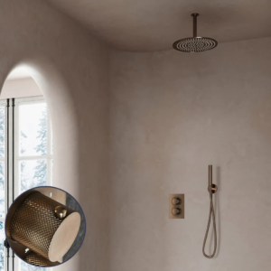 Saniclear Antique Curved inbouw regendouche met 30cm hoofddouche en plafondarm verouderd messing - Loodgieter in hengelo