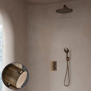 Saniclear Antique Curved inbouw regendouche met 30cm hoofddouche, muurarm en 2 standen handdouche verouderd messing - Loodgieter in hengelo
