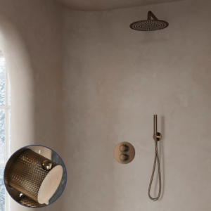 Saniclear Antique Curved inbouw regendouche rond met 20cm hoofddouche en muurarm verouderd messing - Loodgieter in hengelo