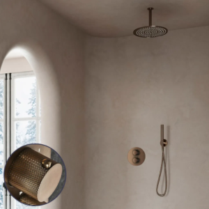 Saniclear Antique Curved inbouw regendouche rond met 30cm hoofddouche en plafondarm verouderd messing - Loodgieter in hengelo