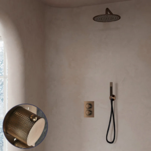 Saniclear Antique Curved Pro inbouw regendouche met 20cm hoofddouche en muurarm verouderd messing - Loodgieter in hengelo