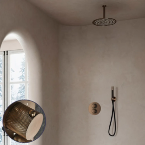 Saniclear Antique Curved Pro inbouw regendouche rond met 30cm hoofddouche en plafondarm verouderd messing - Loodgieter in hengelo
