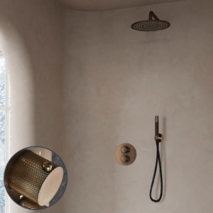 Saniclear Antique Curved Pro inbouw regendouche rond met 30cm hoofddouche en muurarm verouderd messing - Loodgieter in hengelo