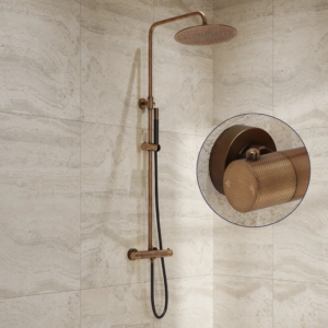 Saniclear Antique Curved Pro opbouw regendouche verouderd messing met 20cm hoofddouche - Loodgieter in hengelo