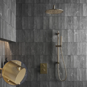 Saniclear Brass Curved inbouw regendouche met 30cm hoofddouche, muurarm en glijstang geborsteld messing - mat goud - Loodgieter in hengelo