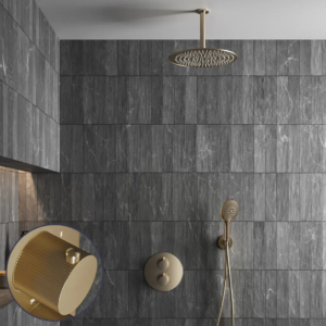 Saniclear Brass Stripes inbouw regendouche rond met 20cm hoofddouche, plafondarm en 2 standen handdouche geborsteld messing - mat goud - Loodgieter in hengelo