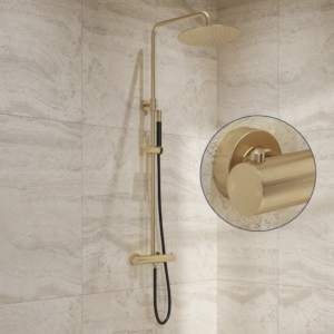 Saniclear Brass Stripes Pro opbouw regendouche geborsteld messing / mat goud met 20cm hoofddouche - Loodgieter in hengelo