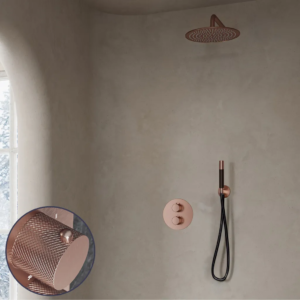 Saniclear Copper Curved Pro inbouw regendouche rond met 30cm hoofddouche en muurarm geborsteld koper - Loodgieter in hengelo