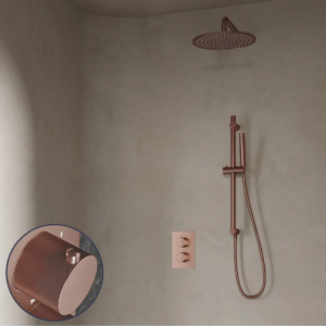 Saniclear Copper Stripes inbouw regendouche met 20cm hoofddouche, muurarm en glijstang geborsteld koper - Loodgieter in hengelo