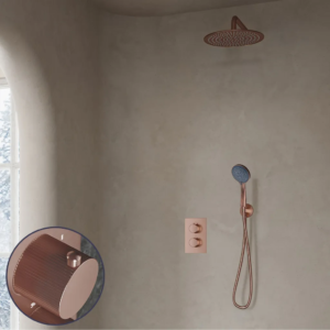 Saniclear Copper Stripes inbouw regendouche met 20cm hoofddouche, muurarm en 3 standen handdouche geborsteld koper - Loodgieter in hengelo