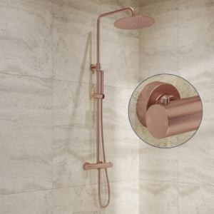 Saniclear Copper Stripes opbouw regendouche geborsteld koper met 30cm hoofddouche - Loodgieter in hengelo