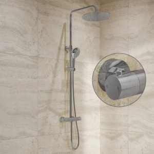 Saniclear Evolution Curved opbouw regendouche chroom met 20cm hoofddouche en 2 standen handdouche - Loodgieter in hengelo