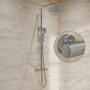 Saniclear Evolution Stripes opbouw regendouche chroom met 20cm hoofddouche en 2 standen handdouche - Loodgieter in hengelo