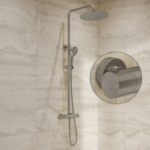 Saniclear Evolution Stripes opbouw regendouche RVS met 30cm hoofddouche en 2 standen handdouche - Loodgieter in hengelo