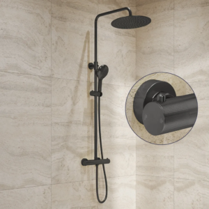 Saniclear Evolution Stripes opbouw regendouche verouderd ijzer / gunmetal met 30cm hoofddouche en 2 standen handdouche - Loodgieter in hengelo