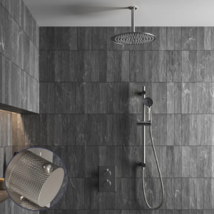Saniclear Exclusive Curved inbouw regendouche met 30cm hoofddouche, plafondarm, 3 standen handdouche en glijstang RVS - Loodgieter in hengelo
