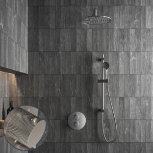 Saniclear Exclusive Curved inbouw regendouche rond met 20cm hoofddouche, muurarm, 3 standen handdouche en glijstang RVS - Loodgieter in hengelo