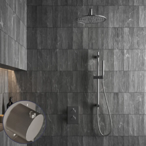 Saniclear Exclusive Stripes inbouw regendouche met 20cm hoofddouche, muurarm en glijstang RVS - Loodgieter in hengelo