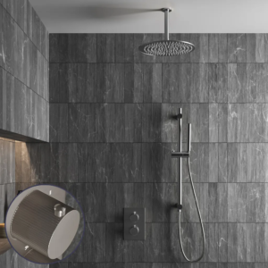Saniclear Exclusive Stripes inbouw regendouche met 30cm hoofddouche, plafondarm en glijstang RVS - Loodgieter in hengelo