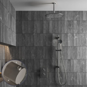 Saniclear Exclusive Stripes inbouw regendouche met 30cm hoofddouche, plafondarm, 3 standen handdouche en glijstang RVS - Loodgieter in hengelo