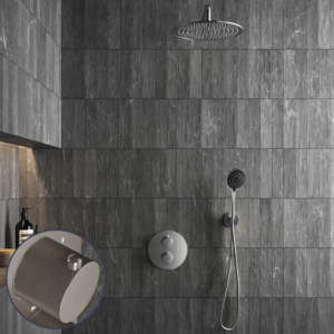 Saniclear Exclusive Stripes inbouw regendouche rond met 20cm hoofddouche, muurarm en 3 standen handdouche RVS - Loodgieter in hengelo