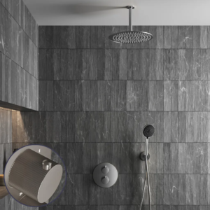 Saniclear Exclusive Stripes inbouw regendouche rond met 20cm hoofddouche, plafondarm en 3 standen handdouche RVS - Loodgieter in hengelo