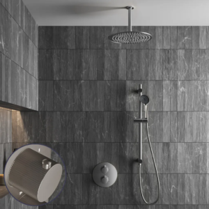 Saniclear Exclusive Stripes inbouw regendouche rond met 20cm hoofddouche, plafondarm, 3 standen handdouche en glijstang RVS - Loodgieter in hengelo
