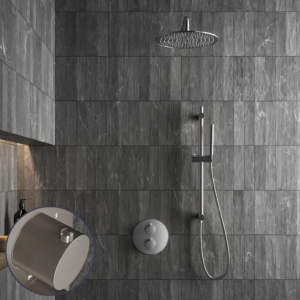 Saniclear Exclusive Stripes inbouw regendouche rond met 20cm hoofddouche, muurarm en glijstang RVS - Loodgieter in hengelo