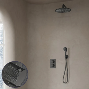 Saniclear Iron Curved inbouw regendouche met 20cm hoofddouche, muurarm en 2 standen handdouche verouderd ijzer - gunmetal - Loodgieter in hengelo