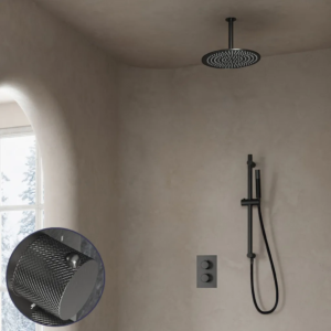 Saniclear Iron Curved Pro inbouw regendouche met 20cm hoofddouche, plafondarm en glijstang verouderd ijzer - gunmetal - Loodgieter in hengelo