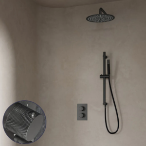 Saniclear Iron Curved Pro inbouw regendouche met 30cm hoofddouche, muurarm en glijstang verouderd ijzer - gunmetal - Loodgieter in hengelo