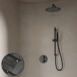 Saniclear Iron Curved Pro inbouw regendouche rond met 30cm hoofddouche, muurarm en glijstang verouderd ijzer - gunmetal - Loodgieter in hengelo