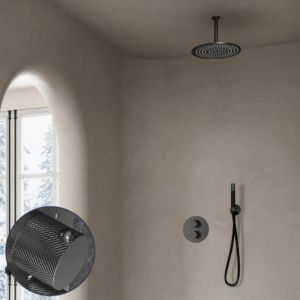 Saniclear Iron Curved Pro inbouw regendouche rond met 30cm hoofddouche en plafondarm verouderd ijzer - gunmetal - Loodgieter in hengelo