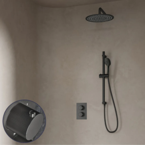 Saniclear Iron Stripes inbouw regendouche met 30cm hoofddouche, muurarm, 2 standen handdouche en glijstang verouderd ijzer - gunmetal - Loodgieter in hengelo