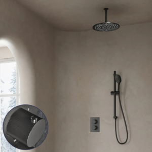 Saniclear Iron Stripes inbouw regendouche met 30cm hoofddouche, plafondarm, 2 standen handdouche en glijstang verouderd ijzer - gunmetal - Loodgieter in hengelo