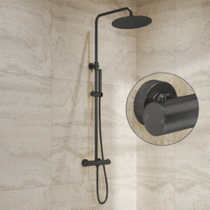 Saniclear Iron Stripes opbouw regendouche verouderd ijzer / gunmetal met 20cm hoofddouche - Loodgieter in hengelo