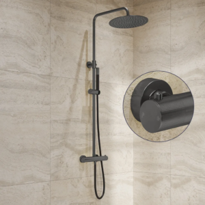 Saniclear Iron Stripes Pro opbouw regendouche verouderd ijzer / gunmetal met 30cm hoofddouche - Loodgieter in hengelo